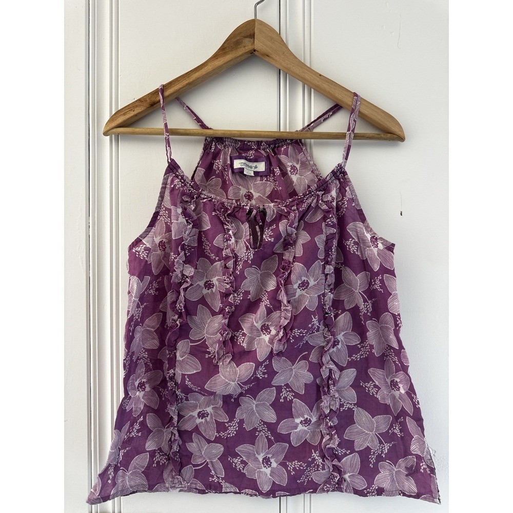 Aerie Floral Tank Top S Purple Cottagecore Coquette Ruffle Tie
